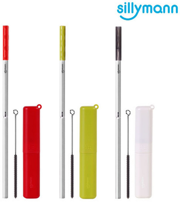 실리만 휴대용 스테인레스 스틸 빨대 세트 WSB2082 버건디 올리브 투명블랙 / 청소솔 및 보관케이스포함, 1개