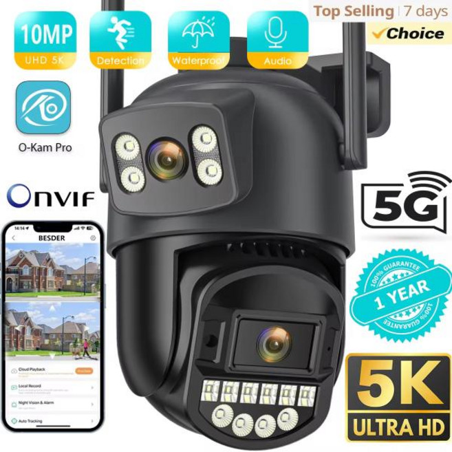 홈 카메라 10MP PTZ IP 8MP 5K 야외 듀얼 렌즈 스크린 5G WIFI AI 추적 보안 보호 CCTV 감시, 10MP NO SD Card, 영국 플러그