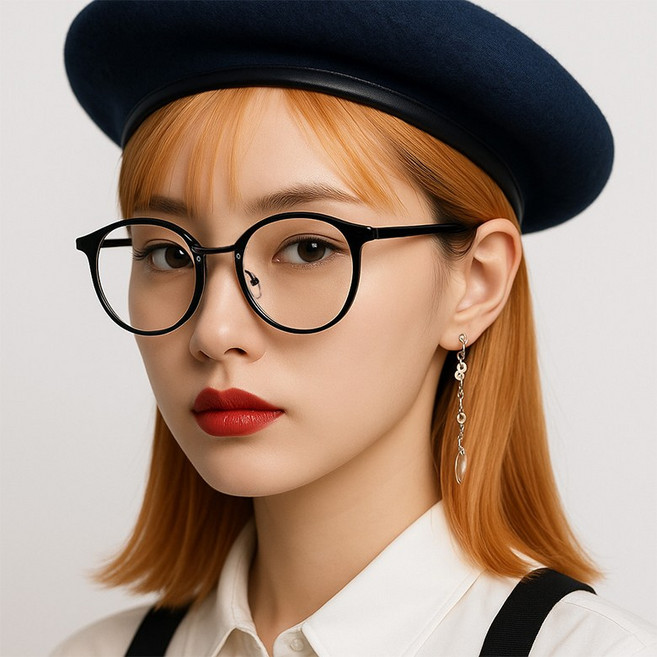 바닐라마카롱 라운드 뿔테 안경 블루라이트 자외선 차단 실리콘 코받침 가벼운 안경테 흘러내림 방지 빈티지 아이웨어 남녀공용 동글이 투명 렌즈 케이스 포함