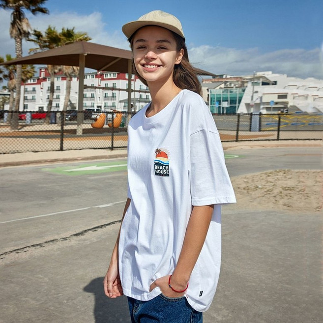 플루크 티셔츠 [남여공용 반팔티셔츠] 선셋 비치 하우스 반팔티 FST320 / 4color W 오버핏