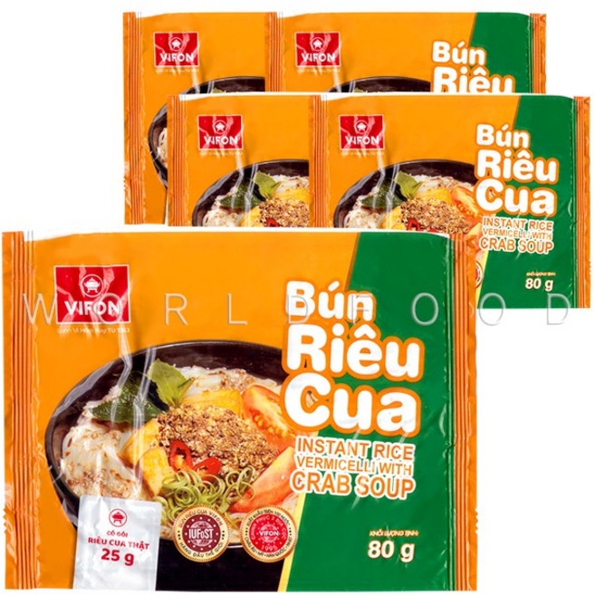 베트남 비폰 분리꾸아 크랩스프 즉석 게살 쌀국수 BUN RIEU CUA 80g, 5개
