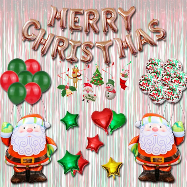 산타 할아버지 풍선 세트 크리스마스 트리 장식 홈파티 포토존 대형 헬륨 인형 리스 가랜드, 1-3. 골드 세트