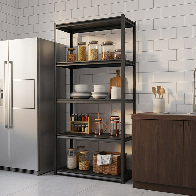 체인지업 5단 철제선반 주방 수납장 전자레인지 선반 베란다선반 조립식 다용도 정리 수납 진열, 검정