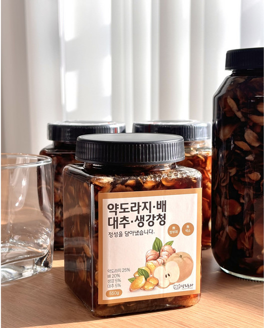 100% 국내산 배 도라지 대추 생강청 수제청 수제차 호텔납품 환절기 미세먼지 목감기 코감기 배도라지대추생강청, 1개, 550g, 1개입