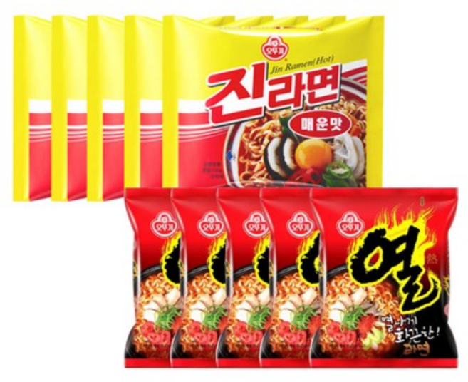 오뚜기열라면 5개 + 오뚜기진라면매운맛 5개, 10개
