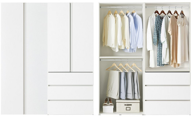 한샘 샘베딩 스테디 옷장세트 160cm(높이194cm) 서랍형 10종, B형 : 화이트하이글로시도어+화이트몸통(B)