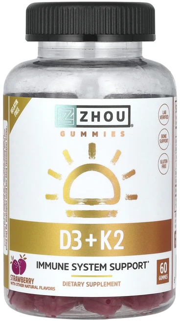 Zhou Nutrition D3 + K2 구미젤리 딸기 구미젤리 60개, ZhouNutritionD3K2구미젤리딸기구미젤리60개, 60정 - 쿠팡