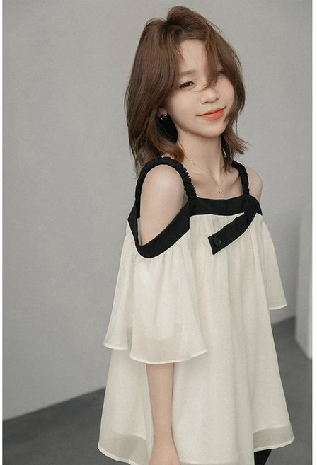 COSYEVNO 여름 오프숄더 블라우스 루즈핏 캐주얼 빅사이즈 여자 반팔 시폰 셔츠