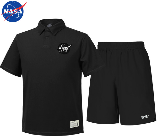 NASA 나사 남녀공용 면 카라티 반팔티+우븐 5부 반바지 상하세트 N-163UBK+N-055PBK 남자 여성 티셔츠 폴로티 숏팬츠 여름바지 빅사이즈