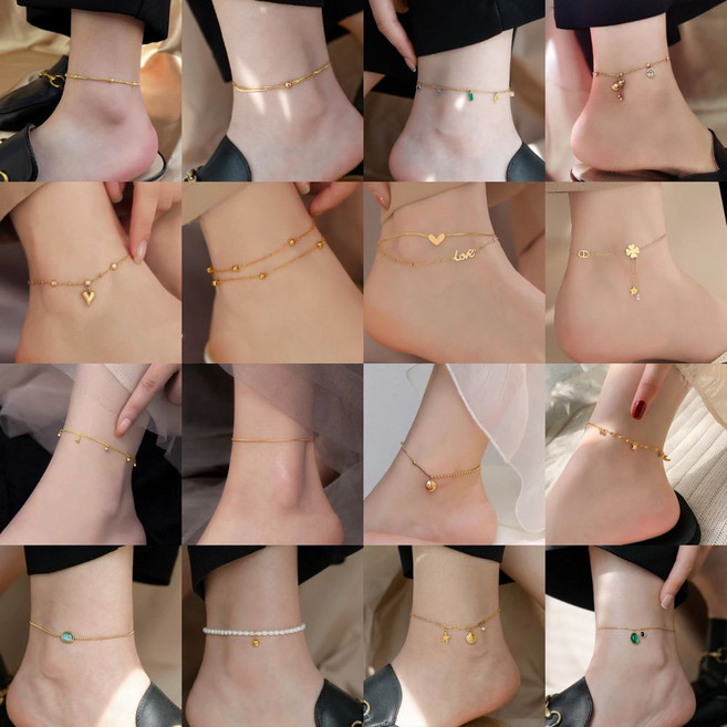 제이에스리빙 18K 도금 써지컬스틸 레이어드 티타늄 발찌 팔찌