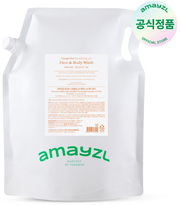 어메이즐 탠저린 스파클링 탄산수 pH 페이스&바디 워시 3L 리필형, 1개