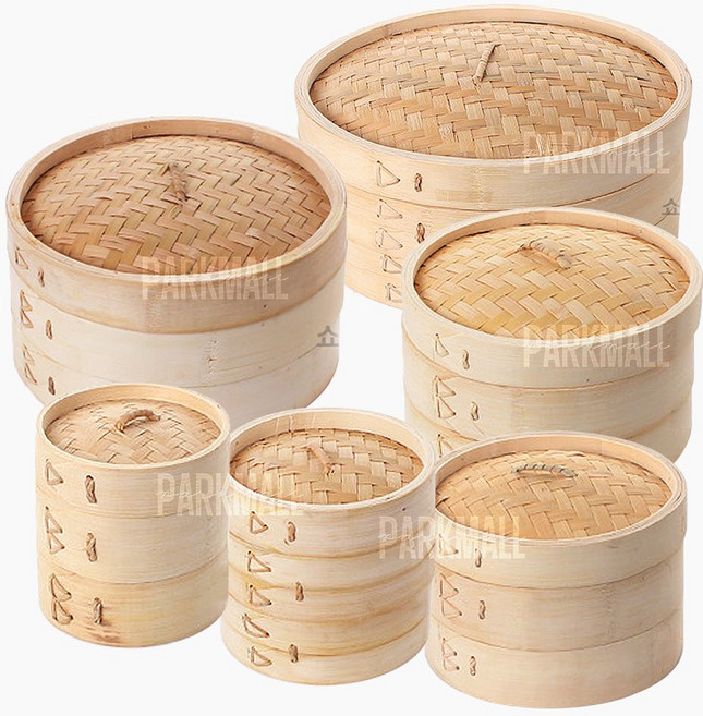 파크무역 대나무 2단찜기 10-30cm (뚜껑있는 만두찜기 찐만두 딤섬 야채찜 떡 찜솥 가정용 업소용 찜요리 가마솥), 20cm