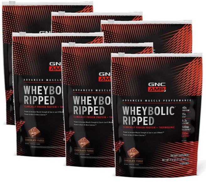 지엔씨 웨이볼릭 립드 프로틴 단백질 파우더 초콜릿퍼지맛 GNC AMP Wheybolic Ripped, 6개, 493.2g