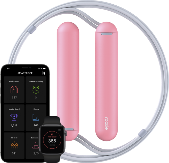 탱그램 스마트로프 루키 iOS 앤드로이드 앱연동 길이조절 줄넘기 자동 카운팅 스마트줄넘기, 아이스크림 핑크, 1개