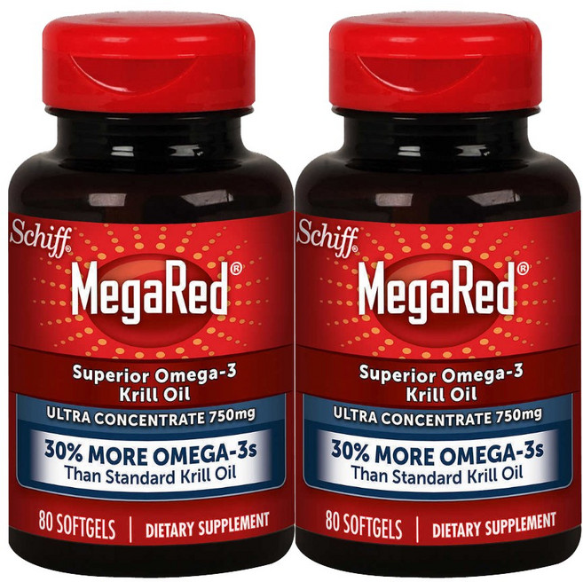 Schiff MegaRed Superior Omega 3 Krill Oil 쉬프 메가레드 오메가3 크릴오일 750mg 80소프트젤, 80정, 2개