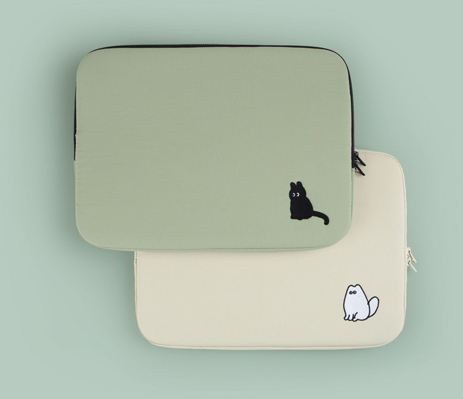 올뉴프레임 자수 노트북파우치_우리는 친구2 (아이패드 11/13/14/15인치), 인디카키, 1개