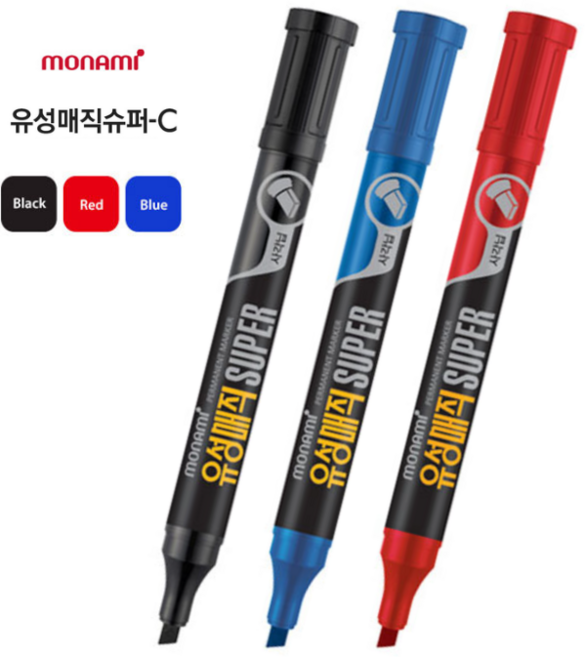 LABU 슈퍼 유성매직 슈퍼 사각닙, 1팩, 검정+파랑+빨강