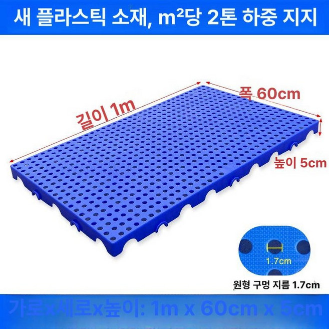 창고 깔판 조립식 발판 파레트 경량 바닥 블록, 1개, 두꺼운 원형 구멍 100x60x5cm