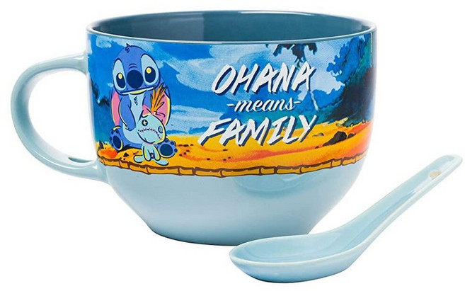 Silver Buffalo Elf 던진 패턴 709.8ml(24온스) 세라믹 수프 머그, 24 Ounces, Lilo & Stitch: Ohana Means Fam