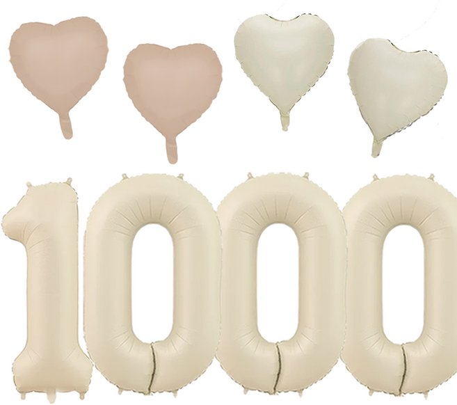 파파 파티 크림 하트 대형 숫자 기념일 생일 풍선 세트, 1세트, 크림 1000 + 하트4p