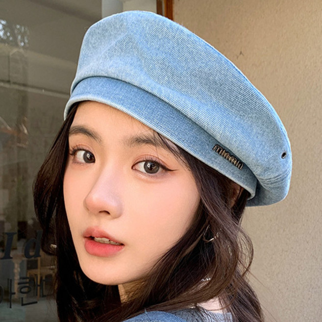 데이즈원 여성 봄 여름 베레모 모자 여자 빵모자 여자 데님 청모자
