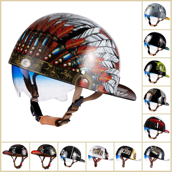 BOSUN 빈티지 전동킥보드헬멧 통기성 경량 할리 오토바이 헬멧 반모헬멧, 빈티지F, 1개