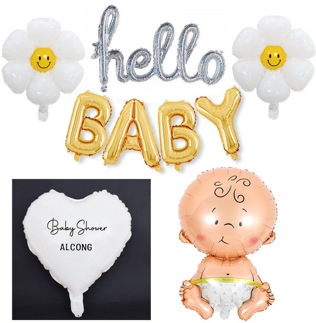 올리브파티 데이지 베이비샤워 파티 레터링 풍선 세트, 1세트, 남아_화이트풍선레터링