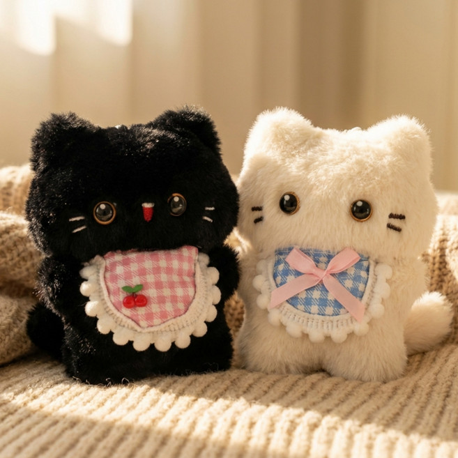 [2개세트]귀여운검은 고양이 흰고양이 뚱냥이 고양이 키링 열쇠고리 깜냥이