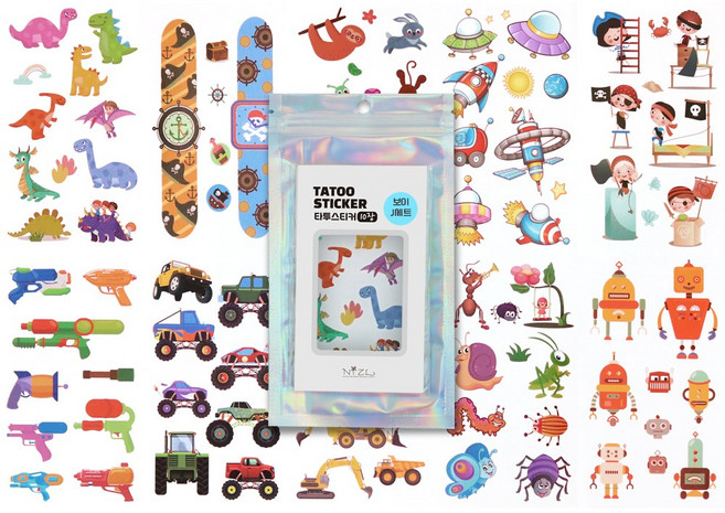 니즈엘 KC인증 어린이 타투스티커 (10장세트) 판박이 스티커, 1개, 10 타투스티커(보이J-10장)