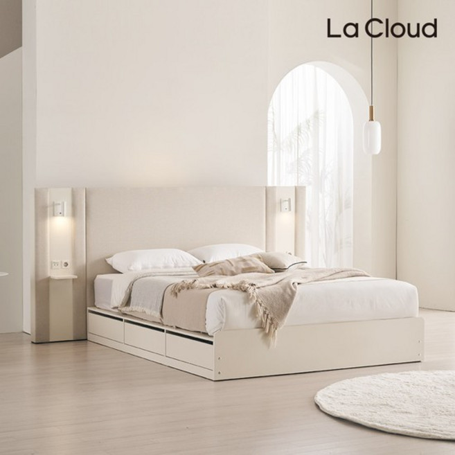 라클라우드 프리미엄 호텔식 수납형 글로리 침대프레임 라지킹 LK, LK(라지킹), 오트밀 베이지, 침대프레임(패널2EA 포함)