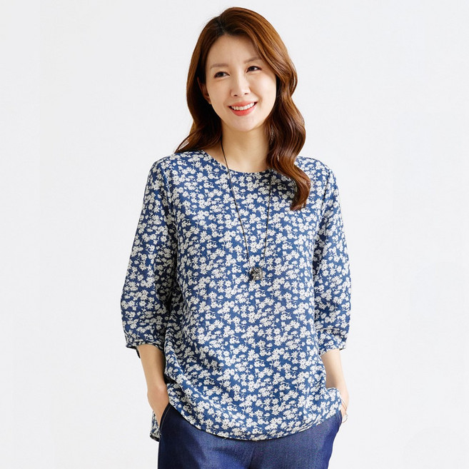 여성용 인견 셔링 블라우스 여름 시원한 7부 소매 엄마옷