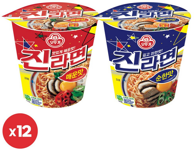오뚜기 진라면 소컵 매운맛 65g*12개+순한맛 65g*12개