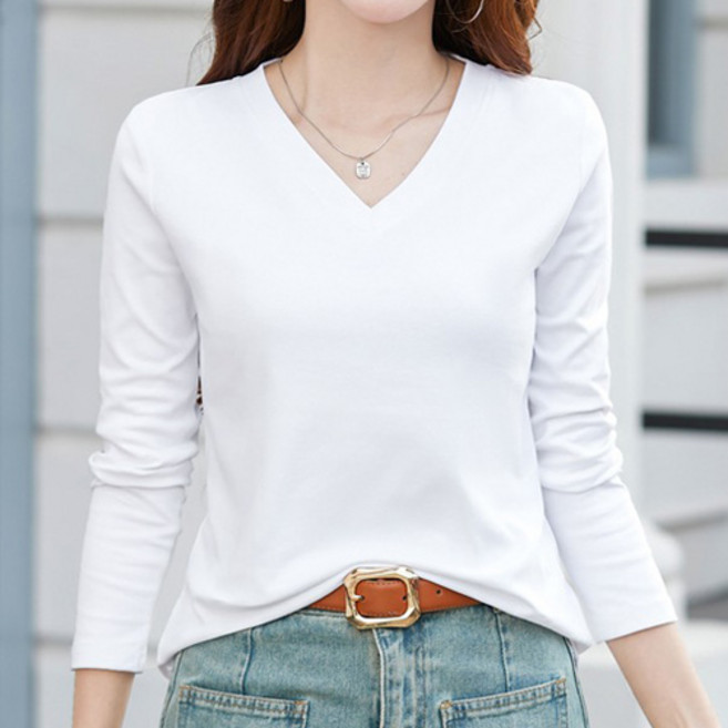 나바바 NT1419 여성 무지 심플 데일리 브이넥 긴팔 티셔츠