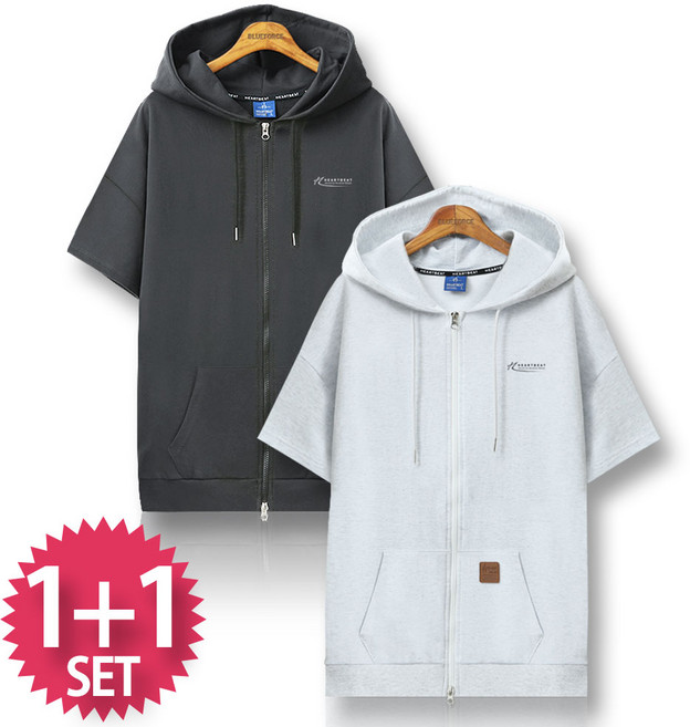 블루포스 바럿티 반팔 후드집업 1+1 세트 [2장 묶음] 오버핏 반팔티 [국내생산]