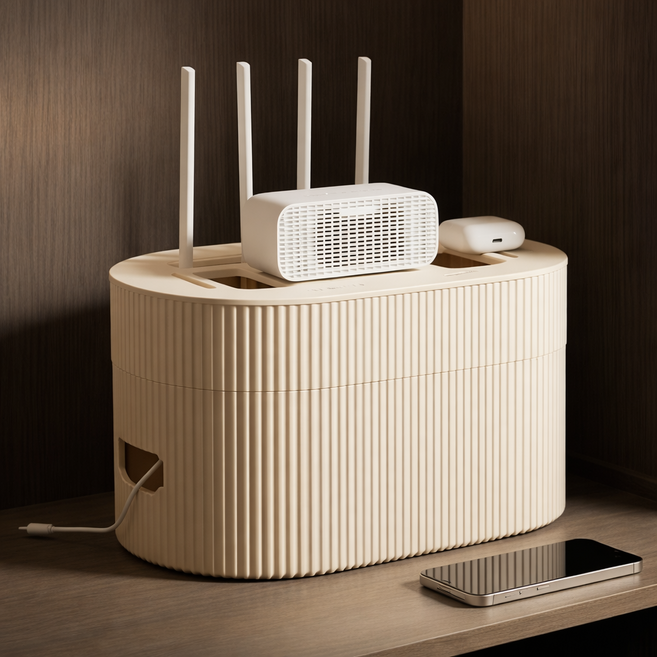 바오르 히든공유기 깔끔정돈 전선정리 셋톱박스 정리함, 크림화이트, 1개