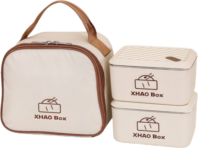 스텐 밀폐 보온 도시락 사각 도시락, 1개, 2개,베이지