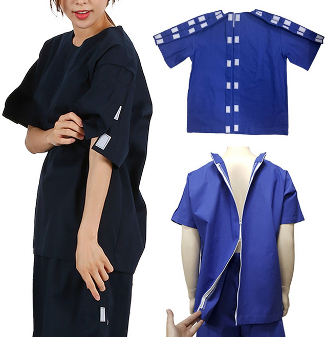 가운플러스 국내제작 다양한 부위 환부개방 한의원 정형외과 트임있는 환자복 오픈형 기능성환자복 남녀공용 골절 깁스 수술복 뜸치료복 상의 물리치료복 도수치료복