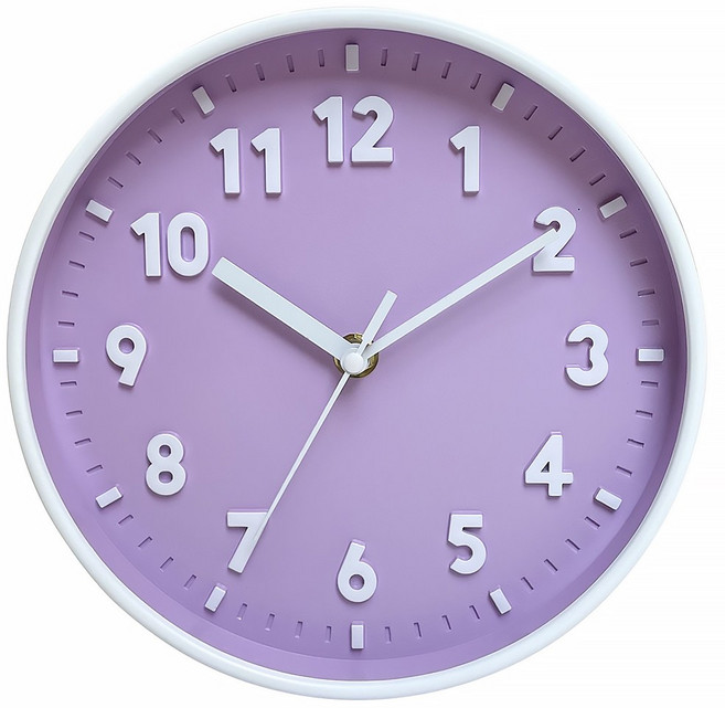 20cm 컬러 무소음 벽시계 홈데코 아날로그 벽걸이 시계, 퍼플