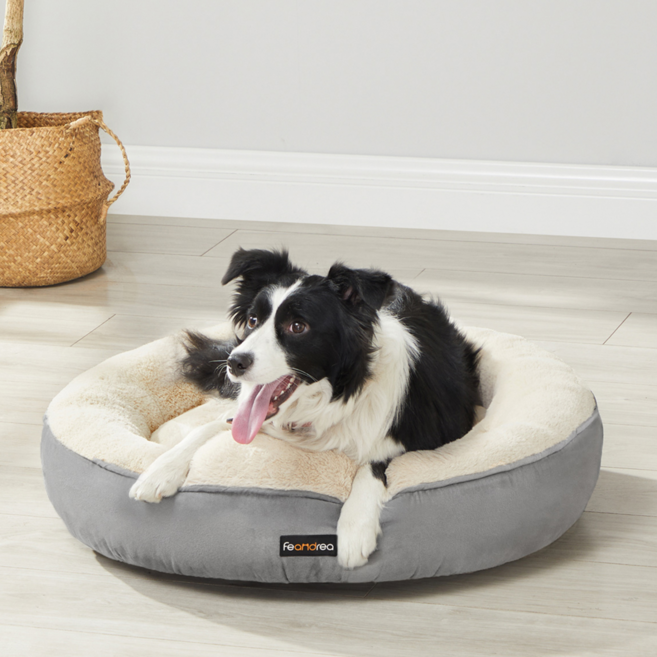 FEANDREA 반려동물 꿀잠 푹신한 통세탁 미끄러움방지 도넛 강아지 고양이 방석, 1개, 그레이