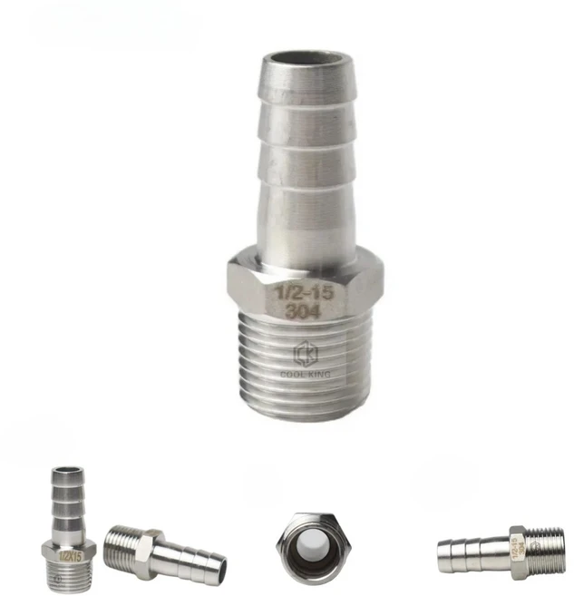 304 스테인레스 스틸 호스 바브 커넥터 여성 스레드 가죽 파이프 조인트 팔꿈치 어댑터 6MM/8MM10MM15/20M, 03 3/4", 08 25mm Barb, 03 Male thread elbow