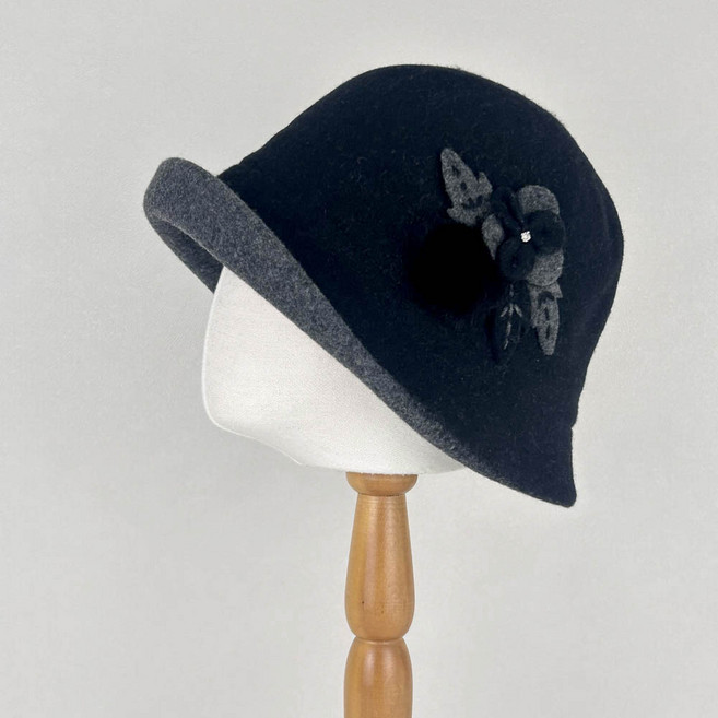 배색 울 플라워 중년여성 겨울 벙거지 버킷햇 엄마 할머니 모자