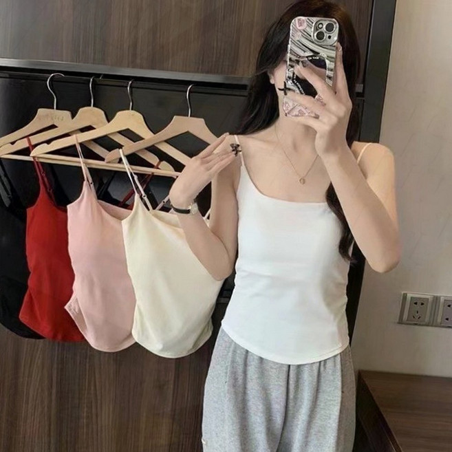 나시 여성 캡 끈 브라탑 민소매 속옷 보정 이너 여름 면