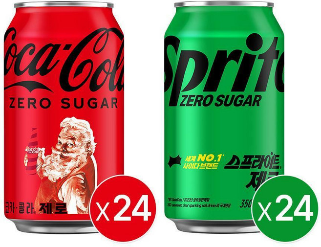 [본사직영] 코카콜라 제로 350ml CAN (24입) + 스프라이트 제로 350CAN X24, 48개