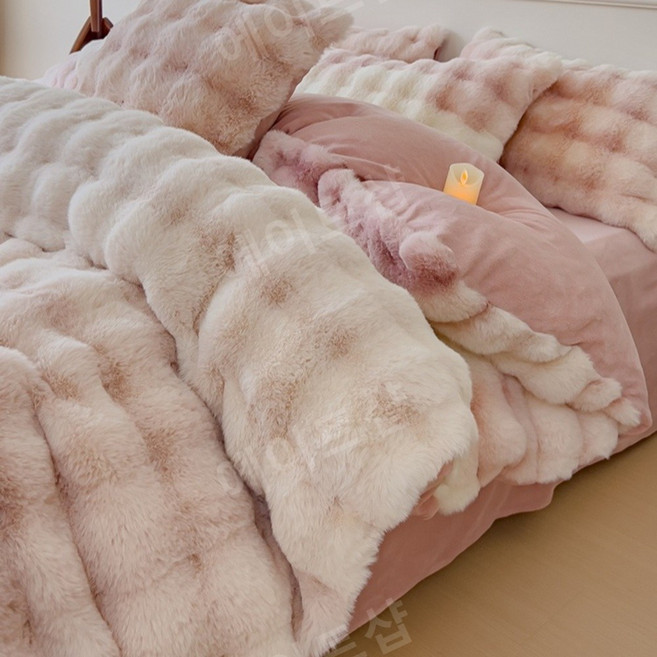 극세사이불커버 우유벨벳 겨울 고밀도 고급 모던 차렵 이불 커버, 라이트핑크