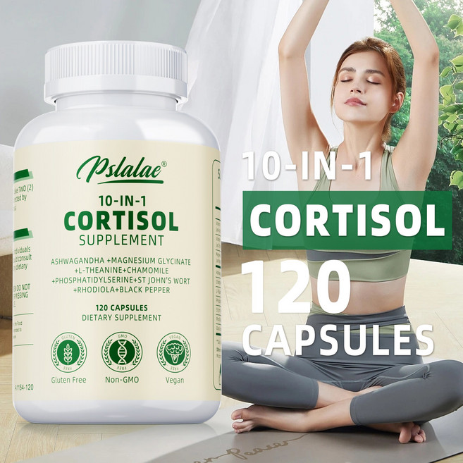 코르티솔 보충제 - 코르티솔 균형 유지 스트레스 및 불안 감소 기분 및 수면의 질 개선 면역 건강 증진, 2개, 120정