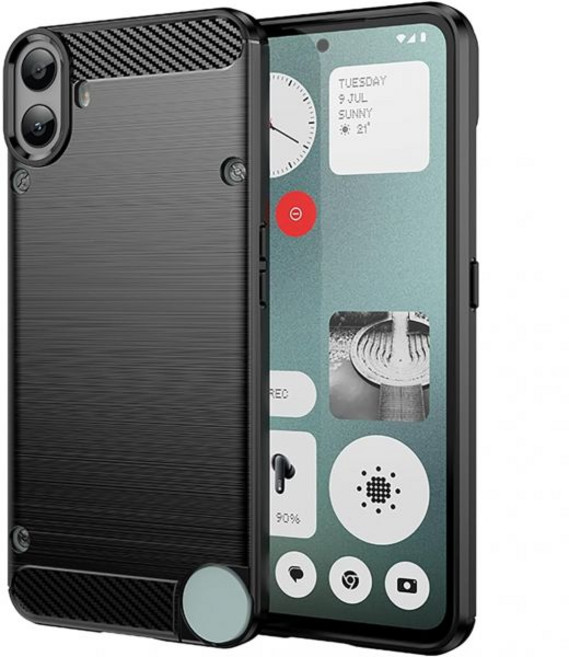 Case for Nothing CMF Phone 1 카본 파이버 케이스 슬림 소프트 TPU 충격 흡수 보호 내충격성 휴대폰 커버 (Nothing 1용 블랙)