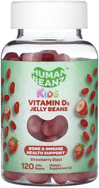 Human Beanz 어린이용 비타민D3 젤리빈 스트로베리 블라스트 25mcg 젤리빈 120개(젤리빈 1개당 12.5mcg), HumanBeanz어린이용비타민D3젤리빈스트로베리블라스 - 쿠팡