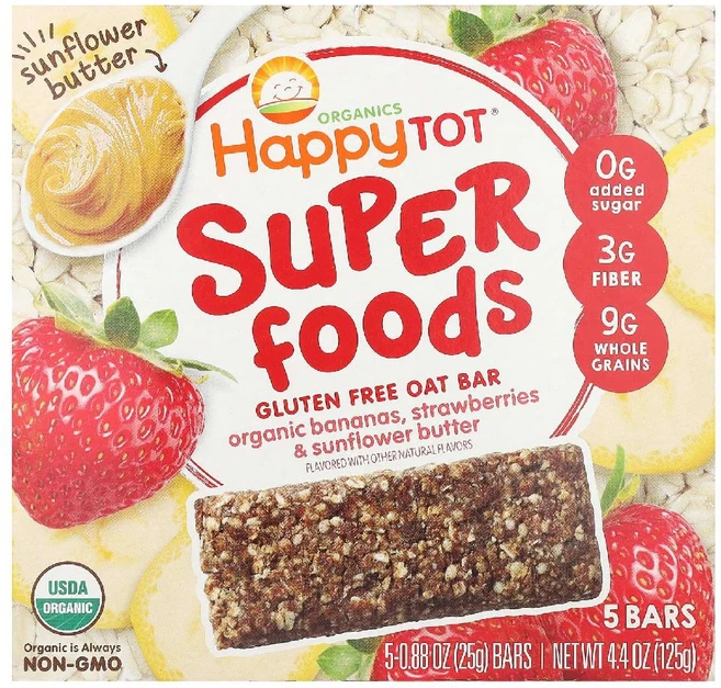 Happy Family 오가닉 토틀러 슈퍼푸드 오트바 바나나 딸기 5개입 글루텐프리 유기농 유아 간식바 (미국산) - 쿠팡