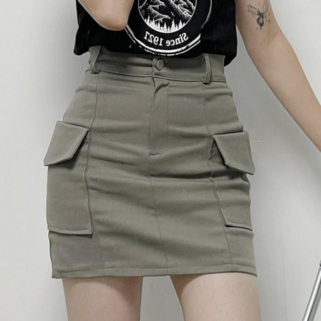 마이 하이웨스트 스판 카고 H라인 미니 스커트 3col