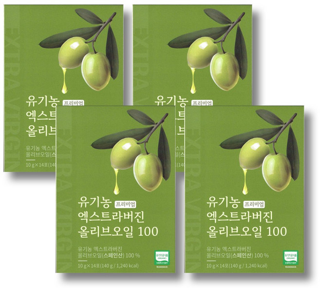 올바른 유기농 프리미엄 엑스트라버진 올리브오일 100 4박스(총 56포), 140g, 4박스